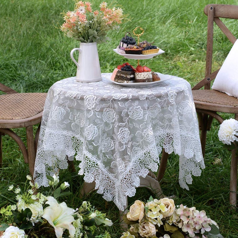 SUTAVIA Lace Tablecloth Embroidered Lace Table Cover for Square Small Table Classic Dustproof Table Protector for Kitchen Dining Room Party Wedding Banquet Home Decoration (Offwhite, 33"Ã—33") - Image 2